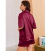image:imageEkouaer Womens Silk Satin Pajama Set 2 Piece Heart Embroidery Short Sleeve Button Down Pjs Set for Bridal PartyBurgundy