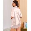 image:imageEkouaer Womens Silk Satin Pajama Set 2 Piece Heart Embroidery Short Sleeve Button Down Pjs Set for Bridal PartyChampagne