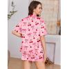 image:imageEkouaer Womens Silk Satin Pajama Set 2 Piece Heart Embroidery Short Sleeve Button Down Pjs Set for Bridal PartyCherry Pink