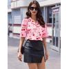 image:imageEkouaer Womens Silk Satin Pajama Set 2 Piece Heart Embroidery Short Sleeve Button Down Pjs Set for Bridal PartyCherry Pink