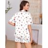 image:imageEkouaer Womens Silk Satin Pajama Set 2 Piece Heart Embroidery Short Sleeve Button Down Pjs Set for Bridal PartyCherry White