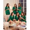 image:imageEkouaer Womens Silk Satin Pajama Set 2 Piece Heart Embroidery Short Sleeve Button Down Pjs Set for Bridal PartyDark Green