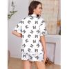 image:imageEkouaer Womens Silk Satin Pajama Set 2 Piece Heart Embroidery Short Sleeve Button Down Pjs Set for Bridal PartyLeopard Bow