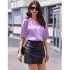 image:imageEkouaer Womens Silk Satin Pajama Set 2 Piece Heart Embroidery Short Sleeve Button Down Pjs Set for Bridal PartyLight Purple