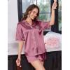 image:imageEkouaer Womens Silk Satin Pajama Set 2 Piece Heart Embroidery Short Sleeve Button Down Pjs Set for Bridal PartyMuted Pink