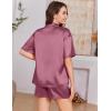 image:imageEkouaer Womens Silk Satin Pajama Set 2 Piece Heart Embroidery Short Sleeve Button Down Pjs Set for Bridal PartyMuted Pink
