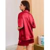 image:imageEkouaer Womens Silk Satin Pajama Set 2 Piece Heart Embroidery Short Sleeve Button Down Pjs Set for Bridal PartyRed
