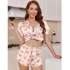 image:imageEkouaer Womens Silk Satin Pajamas Short Sleeve PJS Shorts Set Soft Button Down Sleepwear 2 Piece Loungewear S5XLBeige Teddy Bear