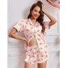 image:imageEkouaer Womens Silk Satin Pajamas Short Sleeve PJS Shorts Set Soft Button Down Sleepwear 2 Piece Loungewear S5XLBeige Teddy Bear