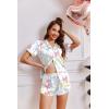image:imageEkouaer Womens Silk Satin Pajamas Short Sleeve PJS Shorts Set Soft Button Down Sleepwear 2 Piece Loungewear S5XLColorful Bow Print