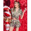 image:imageEkouaer Womens Silk Satin Pajamas Short Sleeve PJS Shorts Set Soft Button Down Sleepwear 2 Piece Loungewear S5XLGreen Christmas Snowman
