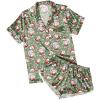 image:imageEkouaer Womens Silk Satin Pajamas Short Sleeve PJS Shorts Set Soft Button Down Sleepwear 2 Piece Loungewear S5XLGreen Christmas Snowman