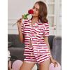 image:imageEkouaer Womens Silk Satin Pajamas Short Sleeve PJS Shorts Set Soft Button Down Sleepwear 2 Piece Loungewear S5XLKhaki Red Striped Teddy Bear