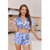 image:imageEkouaer Womens Silk Satin Pajamas Short Sleeve PJS Shorts Set Soft Button Down Sleepwear 2 Piece Loungewear S5XLLight Blue Butterfly