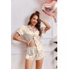 image:imageEkouaer Womens Silk Satin Pajamas Short Sleeve PJS Shorts Set Soft Button Down Sleepwear 2 Piece Loungewear S5XLLight Coffee Bear Print
