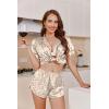 image:imageEkouaer Womens Silk Satin Pajamas Short Sleeve PJS Shorts Set Soft Button Down Sleepwear 2 Piece Loungewear S5XLLight Coffee Bear Print