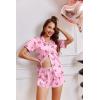 image:imageEkouaer Womens Silk Satin Pajamas Short Sleeve PJS Shorts Set Soft Button Down Sleepwear 2 Piece Loungewear S5XLPink Butterfly