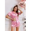 image:imageEkouaer Womens Silk Satin Pajamas Short Sleeve PJS Shorts Set Soft Button Down Sleepwear 2 Piece Loungewear S5XLPink Cherry Print