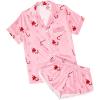 image:imageEkouaer Womens Silk Satin Pajamas Short Sleeve PJS Shorts Set Soft Button Down Sleepwear 2 Piece Loungewear S5XLPink Christmas Candy Cane