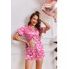 image:imageEkouaer Womens Silk Satin Pajamas Short Sleeve PJS Shorts Set Soft Button Down Sleepwear 2 Piece Loungewear S5XLPink Deer