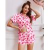 image:imageEkouaer Womens Silk Satin Pajamas Short Sleeve PJS Shorts Set Soft Button Down Sleepwear 2 Piece Loungewear S5XLPink Love and Heart Print