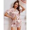 image:imageEkouaer Womens Silk Satin Pajamas Short Sleeve PJS Shorts Set Soft Button Down Sleepwear 2 Piece Loungewear S5XLPink Puppy Love