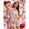 image:imageEkouaer Womens Silk Satin Pajamas Short Sleeve PJS Shorts Set Soft Button Down Sleepwear 2 Piece Loungewear S5XLPink Puppy Love