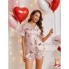 image:imageEkouaer Womens Silk Satin Pajamas Short Sleeve PJS Shorts Set Soft Button Down Sleepwear 2 Piece Loungewear S5XLPink Puppy Love