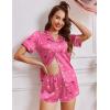 image:imageEkouaer Womens Silk Satin Pajamas Short Sleeve PJS Shorts Set Soft Button Down Sleepwear 2 Piece Loungewear S5XLRose Pink Teddy Bear