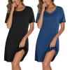 image:imageEkouaer 2 Pack Nightgowns for Women Bamboo Viscose Sleep Shirts Short Sleeve Nightshirt V neck Sleepdress Soft SleepwearBlackBlue