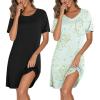 image:imageEkouaer 2 Pack Nightgowns for Women Bamboo Viscose Sleep Shirts Short Sleeve Nightshirt V neck Sleepdress Soft SleepwearBlackFloral Light Green