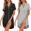 image:imageEkouaer 2 Pack Nightgowns for Women Button Down Sleepshirts Short Sleeve Sleepwear V Neck Nightshirt Pajama DressBlackLight Grey