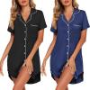 image:imageEkouaer 2 Pack Nightgowns for Women Button Down Sleepshirts Short Sleeve Sleepwear V Neck Nightshirt Pajama DressBlackNavy Blue