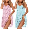 image:imageEkouaer 2 Pack Nightgowns for Women Sleeveless Sleep Shirts Tank Sleep Dress Wide Strap Chemise VNeck SleepwearFloral Pink Blue Moon Star