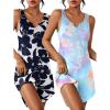 image:imageEkouaer 2 Pack Womens Sleeveless Sleep Shirts VNeck Tank Nightdress Chemise Nightgown Soft Pajama Sleepwear Lounge DressBlue Tie DyeNavy Floral