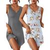 image:imageEkouaer 2 Pack Womens Sleeveless Sleep Shirts VNeck Tank Nightdress Chemise Nightgown Soft Pajama Sleepwear Lounge DressGreyBlue Floral
