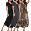 image:imageEkouaer 3 Pack Long Nightgowns for Women Plus Size House Dress Short Sleeve Night Gown V Neck Casual Nightshirt M5XLBlackGreyLeopard