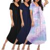 image:imageEkouaer 3 Pack Long Nightgowns for Women Plus Size House Dress Short Sleeve Night Gown V Neck Casual Nightshirt M5XLBlackNavy BlueTie Dye