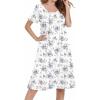 image:imageEkouaer Cotton Nightgowns for Women Short Sleeve House Dress Pleated Night Gown Button Sleep Shirt Ladies NightdressFloral Purple White