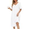 image:imageEkouaer Cotton Nightgowns for Women Short Sleeve Night Gown V Neck Button Sleep Shirt Soft House DressWhite