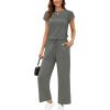 image:imageEkouaer Jumpsuits for Women 2026 Summer Casual Round Neck Pleated Front Womens Rompers With Pockets Vacation OutfitsDark Gray
