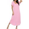 image:imageEkouaer Long Nightgowns for Women Bamboo Viscose Sleepshirt Short Sleeve Night Gown V Neck House DressMisty Rose