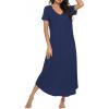 image:imageEkouaer Long Nightgowns for Women Bamboo Viscose Sleepshirt Short Sleeve Night Gown V Neck House DressNavy Blue