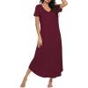 image:imageEkouaer Long Nightgowns for Women Bamboo Viscose Sleepshirt Short Sleeve Night Gown V Neck House DressRed