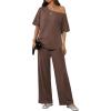 image:imageEkouaer Lounge Sets for Women Off Shoulder Short Sleeve Tops and Long Pants 2 Piece Set Summer Soft Matching OutfitBrown