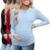 image:imageEkouaer Maternity Long Sleeve Shirt 3Packs Round Neck Pregnancy Tops Casual Tee Top ShirtsBlackDark RedWine Red