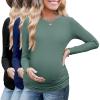 image:imageEkouaer Maternity Long Sleeve Shirt 3Packs Round Neck Pregnancy Tops Casual Tee Top ShirtsBlackNavyGrassgray Green
