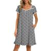 image:imageEkouaer Nightgowns for Women Lace Trim Sleep Shirts Short Sleeve Night Shirts With Pockets Night Gown Ruffled Sleep DressBlack Floral