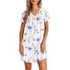 image:imageEkouaer Nightgowns for Women V Neck Sleepshirt Short Sleeve Nightdress Lace Trim Night Gown House Dress with PocketsWhite Flowers