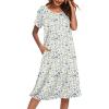 image:imageEkouaer Nightgowns for Women with Pockets Button Front Short Sleeve House Dresses Floral Print Mumu DressApricot Blue Floral